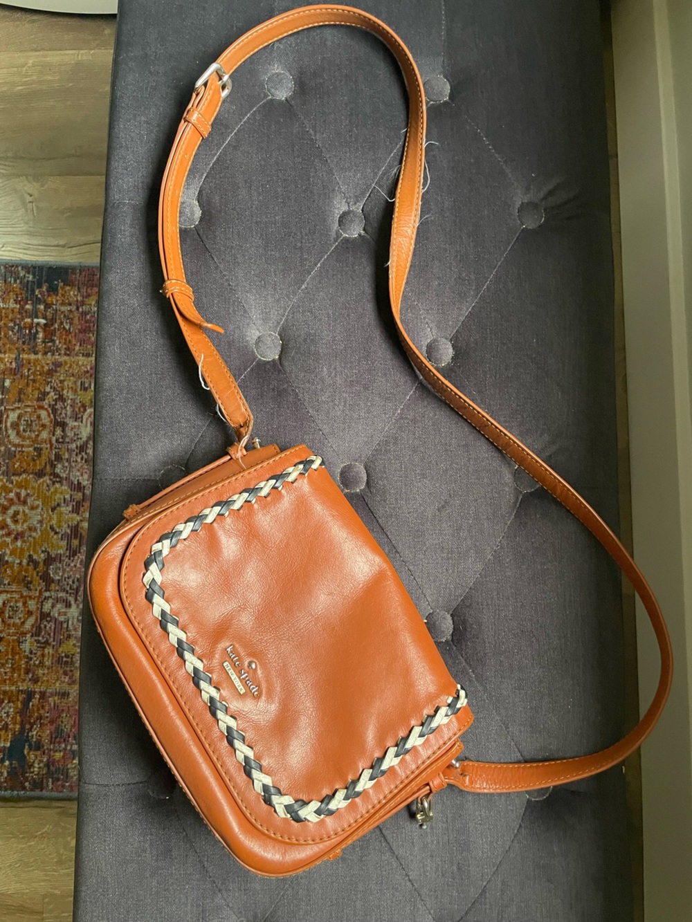 Kate Spade Boho Brown Leather Bag w/black and white braiding